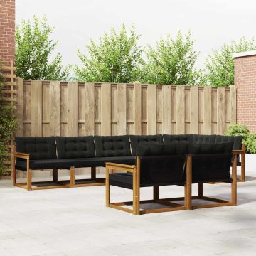 vidaXL Lauko sofos komplektas su pagalve 8 pcs Natūrali ir juoda