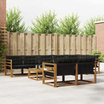 vidaXL Lauko sofos komplektas su pagalve 9 pcs Natūrali ir juoda