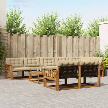 vidaXL Lauko sofos komplektas su pagalve 9 pcs Natūralus ir bežinis