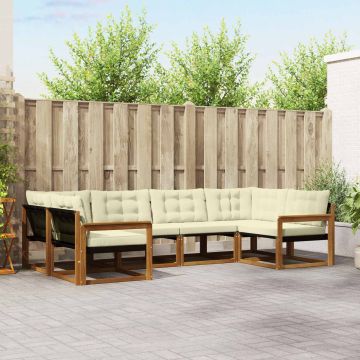 vidaXL Lauko sofos komplektas su pagalve 6 pcs Natūralus ir grietinėlė