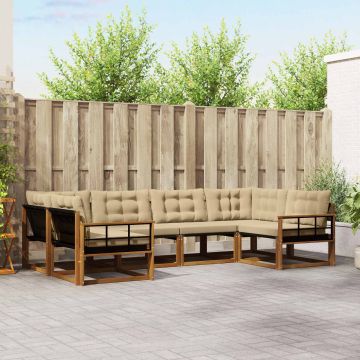 vidaXL Lauko sofos komplektas su pagalve 6 pcs Natūralus ir bežinis