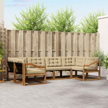 vidaXL Lauko sofos komplektas su pagalve 6 pcs Natūralus ir bežinis