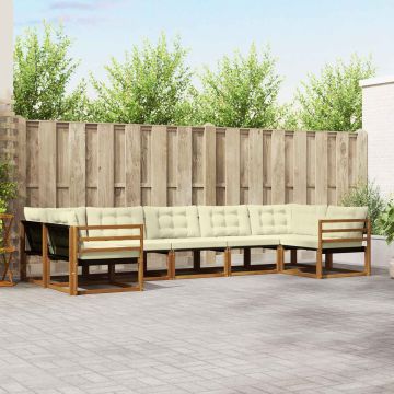 vidaXL Lauko sofos komplektas su pagalve 7 pcs Natūralus ir grietinėlė