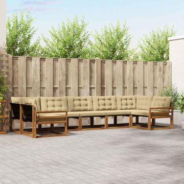 vidaXL Lauko sofos komplektas su pagalve 7 pcs Natūralus ir bežinis