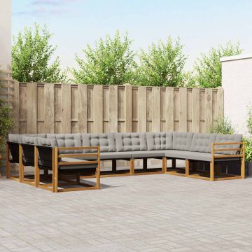 vidaXL Lauko sofos komplektas 9 pcs Natūrali ir šviesiai pilka