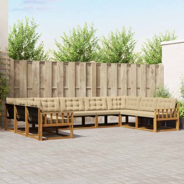 vidaXL Lauko sofos komplektas su pagalve 9 pcs Natūralus ir bežinis