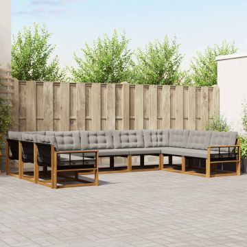 vidaXL Lauko sofos komplektas 9 pcs Natūrali ir šviesiai pilka