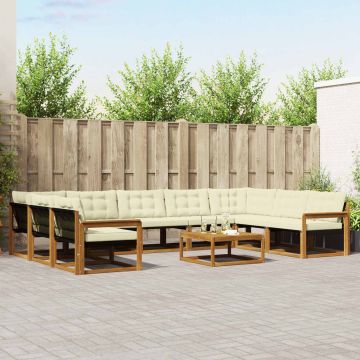 vidaXL Lauko sofos komplektas 10 pcs Natūralus ir grietinėlė