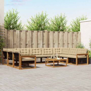 vidaXL Lauko sofos komplektas su pagalve 10 pcs Natūralus ir bežinis