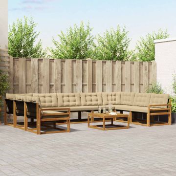 vidaXL Lauko sofos komplektas su pagalve 10 pcs Natūralus ir bežinis