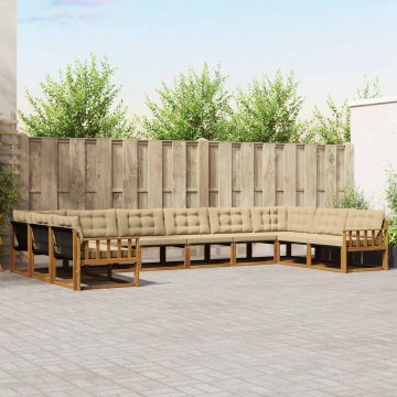 vidaXL Lauko sofos komplektas su pagalve 10 pcs Natūralus ir bežinis