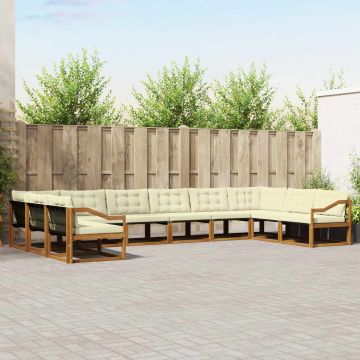 vidaXL Lauko sofos komplektas 10 pcs Natūralus ir grietinėlė