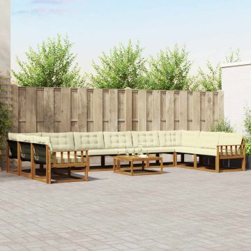 vidaXL Lauko sofos komplektas 11 pcs Natūralus ir grietinėlė