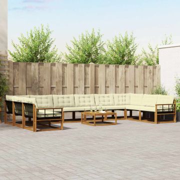 vidaXL Lauko sofos komplektas 11 pcs Natūralus ir grietinėlė