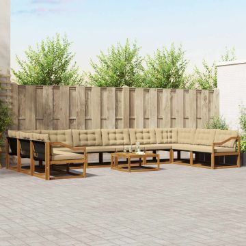vidaXL Lauko sofos komplektas su pagalve 11 pcs Natūralus ir bežinis