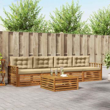 vidaXL Lauko sofos komplektas su pagalve 5 pcs Natūralus ir bežinis