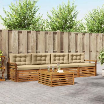 vidaXL Lauko sofos komplektas su pagalve 5 pcs Natūralus ir bežinis