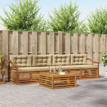 vidaXL Lauko sofos komplektas su pagalve 5 pcs Natūralus ir bežinis