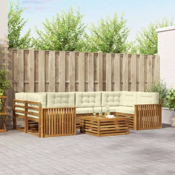 vidaXL Lauko sofos komplektas su pagalve 8 pcs Natūralus ir grietinėlė
