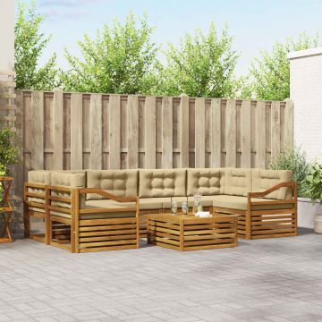 vidaXL Lauko sofos komplektas su pagalve 8 pcs Natūralus ir bežinis