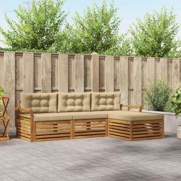 vidaXL Lauko sofos komplektas su pagalve 4 pcs Natūralus ir bežinis