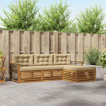 vidaXL Lauko sofos komplektas su pagalve 4 pcs Natūralus ir bežinis