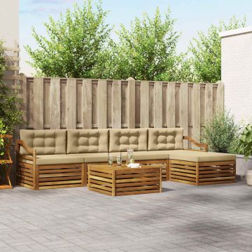 vidaXL Lauko sofos komplektas su pagalve 6 pcs Natūralus ir bežinis
