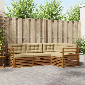 vidaXL Lauko sofos komplektas su pagalve 4 pcs Natūralus ir bežinis