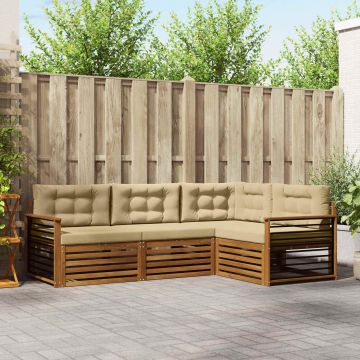 vidaXL Lauko sofos komplektas su pagalve 4 pcs Natūralus ir bežinis