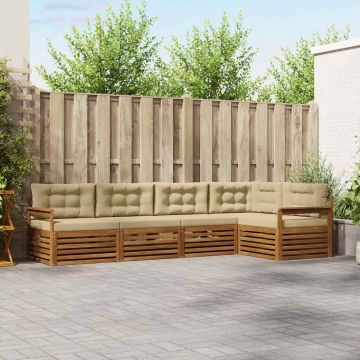 vidaXL Lauko sofos komplektas su pagalve 5 pcs Natūralus ir bežinis
