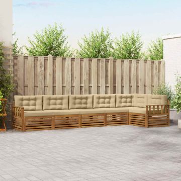 vidaXL Lauko sofos komplektas su pagalve 6 pcs Natūralus ir bežinis