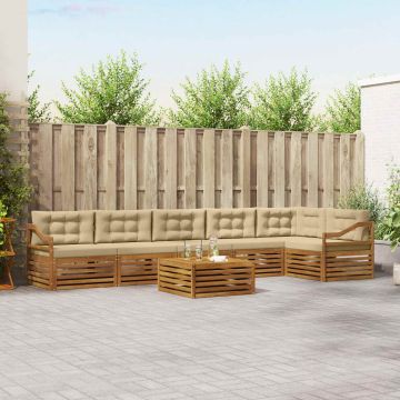 vidaXL Lauko sofos komplektas su pagalve 7 pcs Natūralus ir bežinis