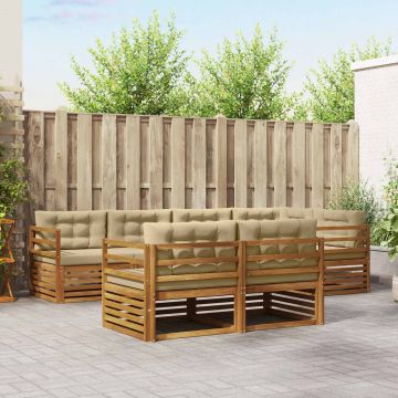 vidaXL Lauko sofos komplektas su pagalve 7 pcs Natūralus ir bežinis