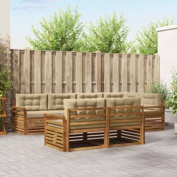 vidaXL Lauko sofos komplektas su pagalve 7 pcs Natūralus ir bežinis