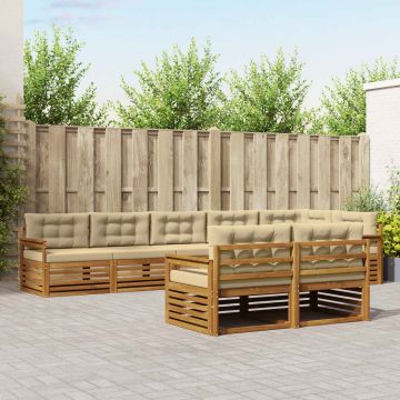 vidaXL Lauko sofos komplektas su pagalve 8 pcs Natūralus ir bežinis