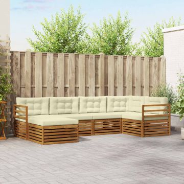 vidaXL Lauko sofos komplektas su pagalve 6 pcs Natūralus ir grietinėlė