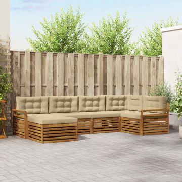 vidaXL Lauko sofos komplektas su pagalve 6 pcs Natūralus ir bežinis