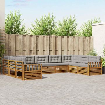 vidaXL Sofų komplektai su pagalve 9 pcs Natūrali ir šviesiai pilka