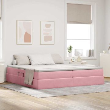 vidaXL Lova su daiktų laikymo vieta ir čiužiniu Rožinė 200 x 200 cm