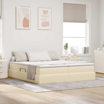 vidaXL Lova su daiktų laikymo vieta ir čiužiniu Kreminė 200 x 200 cm