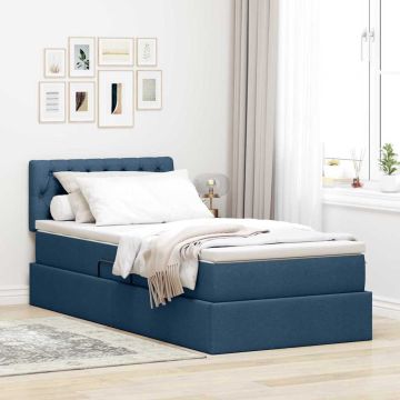 vidaXL Lova su daiktų laikymo vieta ir čiužiniu Mėlyna 90 x 200 cm