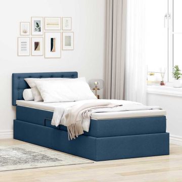 vidaXL Lova su daiktų laikymo vieta ir čiužiniu Mėlyna 90 x 190 cm
