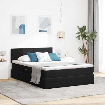 vidaXL Saugos lova su čiužiniu su saugykla Juoda 140 x 200 cm Aksomas