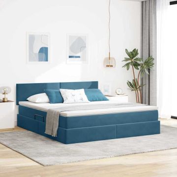 vidaXL Saugos lova su čiužiniu Tamsiai mėlyna 160 x 200 cm Aksomas