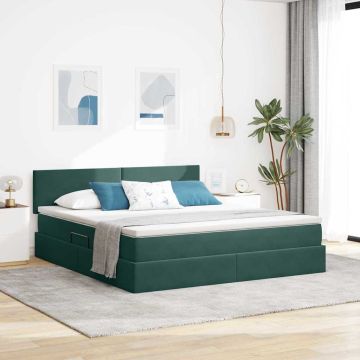 vidaXL Saugos lova su čiužiniu Tamsiai žalia 180 x 200 cm Aksomas