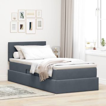 vidaXL Saugos lova su čiužiniu Tamsiai pilka 90 x 200 cm Aksomas