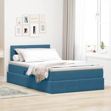 vidaXL Saugos lova su čiužiniu Tamsiai mėlyna 120 x 200 cm Aksomas