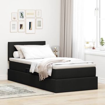 vidaXL Lova su daiktų laikymo vieta ir LED Juoda 90 x 200 cm audinys
