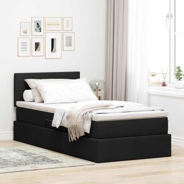 vidaXL Lova su daiktų laikymo vieta ir LED Juoda 90 x 190 cm audinys