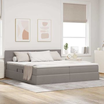 vidaXL Lova su daiktų laikymo vieta ir LED Taupe 200 x 200 cm audinys